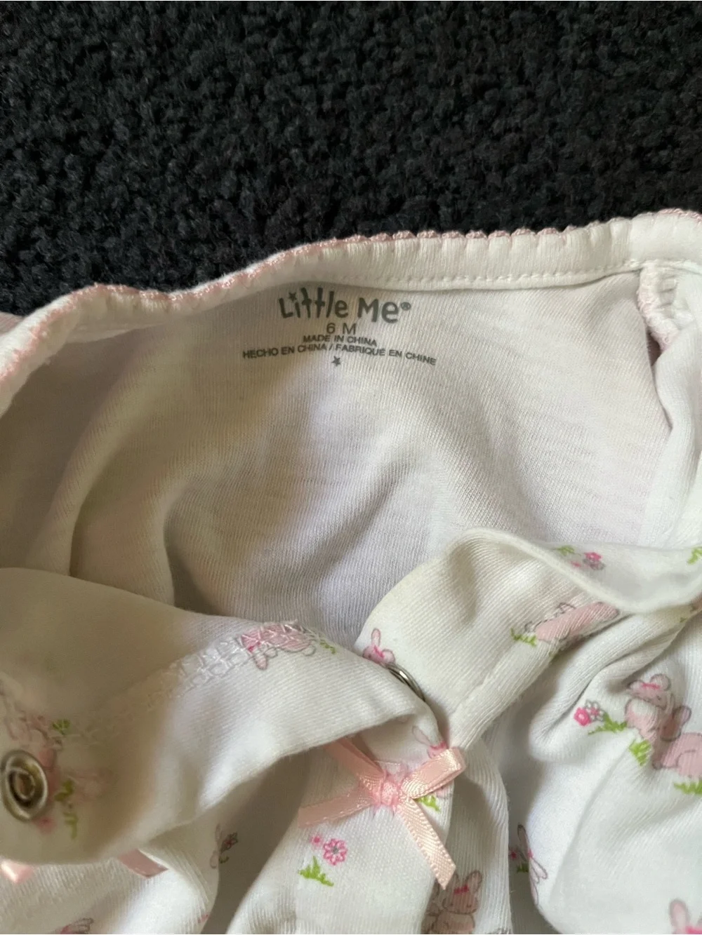 Little Me Cream and Pink Floral Footed One-Piece w Bows